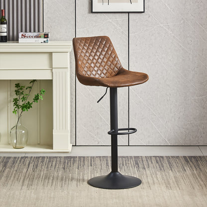 Height Adjustable Velvet Bar Stools Set of 1 or 2, Gas Lift Breakfast Barstool with Back & Footrest, Diamond Stitch Steel Frame Counter Stool for Kitchen Island Pub Home Bar