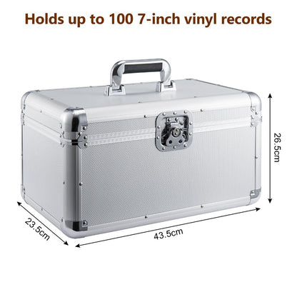 7" LP Vinyl Record Storage Box - Aluminum Flight Case with Lockable Design, Portable DJ Carry Case for 200 Vinyl Record Albums
