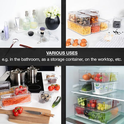 10pcs Stackable Kitchen Storage Box Set, Fruit Vegetable Snack Fresh-Keeping Containers with Lids, Transparent Plastic Organizer Boxes (Large: 30*30*9.8cm, Medium: 26.5*9*8.5cm, Small: 12.3*7.5*7cm)