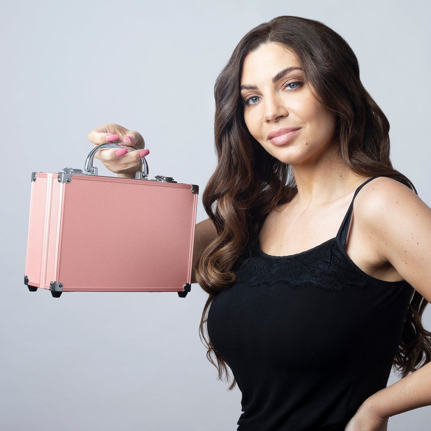 80-Piece Dawn to Dusk Makeup Large Storage Vanity Case Set, Rose Gold Beauty Kit