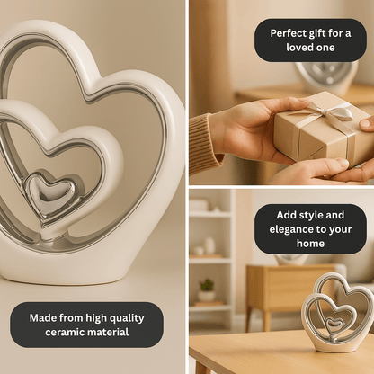 25.5cm Silver Heart Statue – Modern Ceramic Heart Ornament & Decorative Sculpture for Home, Shelf & Table Décor | Elegant Gift for Weddings, Anniversaries & Housewarmings
