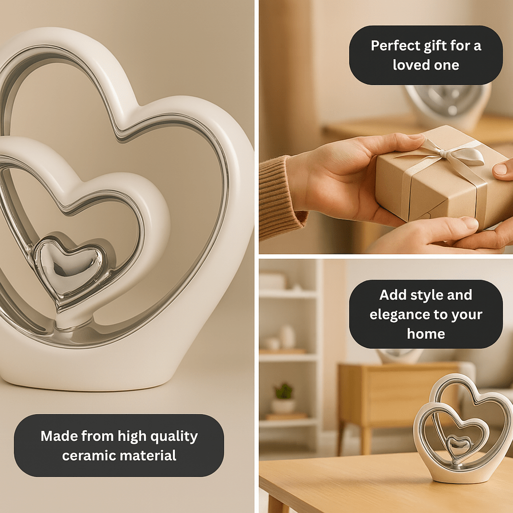 Silver Ceramic Heart Ornament – 25.5cm Sculpture