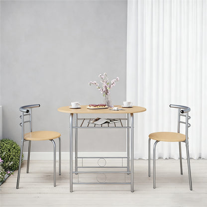 Costoffs 3pcs Dining Table Set with Space Saving Table and 2 Chairs, Modern Kitchen Table Set with Steel Legs and Storage Rack for Kitchens/Balconies/Bedrooms/Apartments/Cafés, Natural/Drift Brown/White