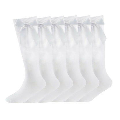 6 pairs Girls Knee High School Socks Cotton Rich Socks with Ribbons Silky Bow, Back to School Uniform Socks, Party Wear, Long Socks for School with Bow, Knee High Girls School Plain Socks UK LOCAL BASED DELIVERY