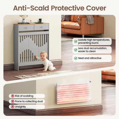 Modern White MDF Wood Radiator Cover with Drawers - Contemporary Style, Great Choice for Living Room, Bedroom, Hallway, Suitable for Placing Decorative Items and Storing Small Objects.