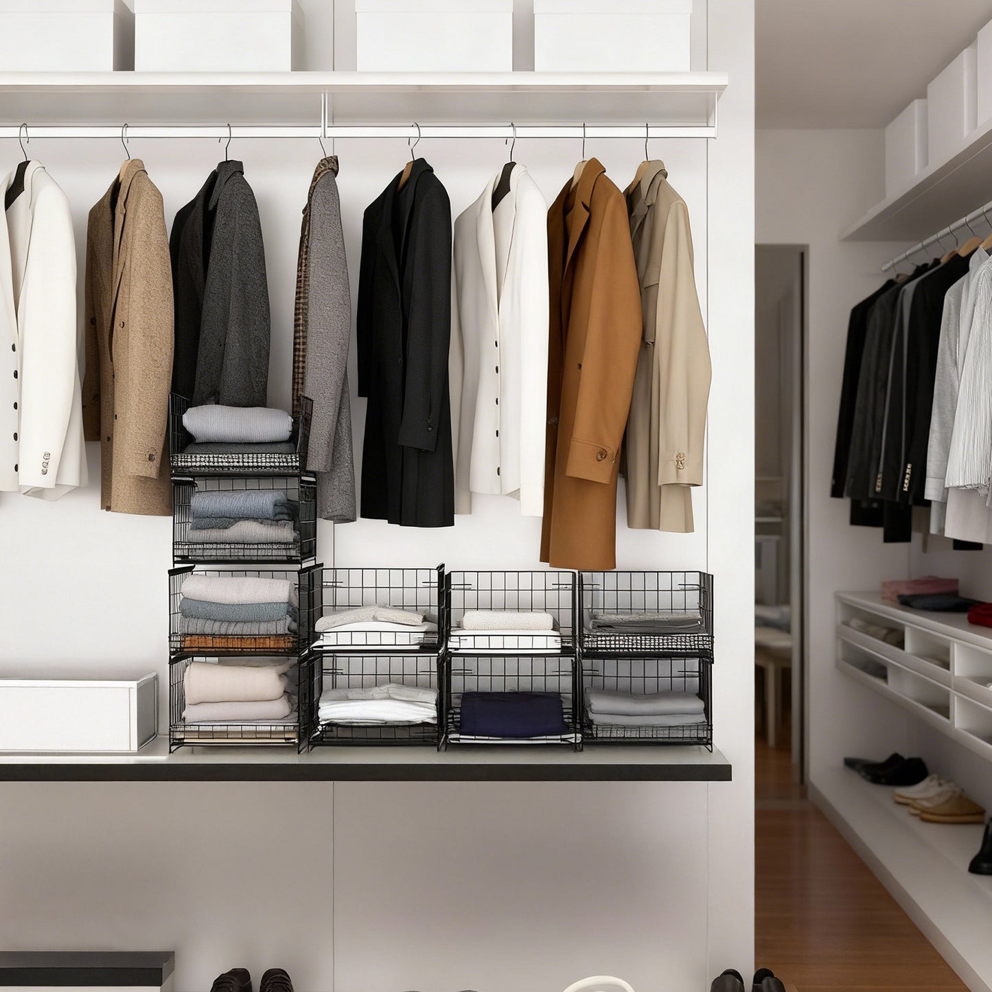 4 Pack Sliding Drawer Wardrobe Organizer, Heavy Duty Stackable Closet Storage Bins with Dividers, Foldable Clothe Organizer Cubes for Bedroom, Cabinet, Kitchen & Cupboard, Space Saving Storage Boxes