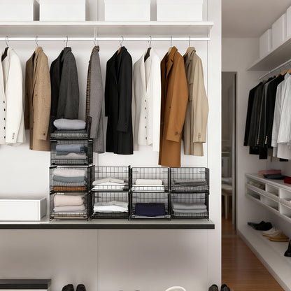 4 Pack Sliding Drawer Wardrobe Organizer, Heavy Duty Stackable Closet Storage Bins with Dividers, Foldable Clothe Organizer Cubes for Bedroom, Cabinet, Kitchen & Cupboard, Space Saving Storage Boxes