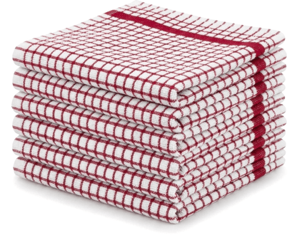 Pack of 6 Large Tea Towels 40x60cm – 100% Cotton Luxury Check Soft Kitchen Towels – Highly Absorbent Dish Cloths – Durable Washable Tea Towels for Drying Dishes, Cleaning, Cooking, Household, Restaurant, Bar, Café, Catering, Commercial & Professional Kitc