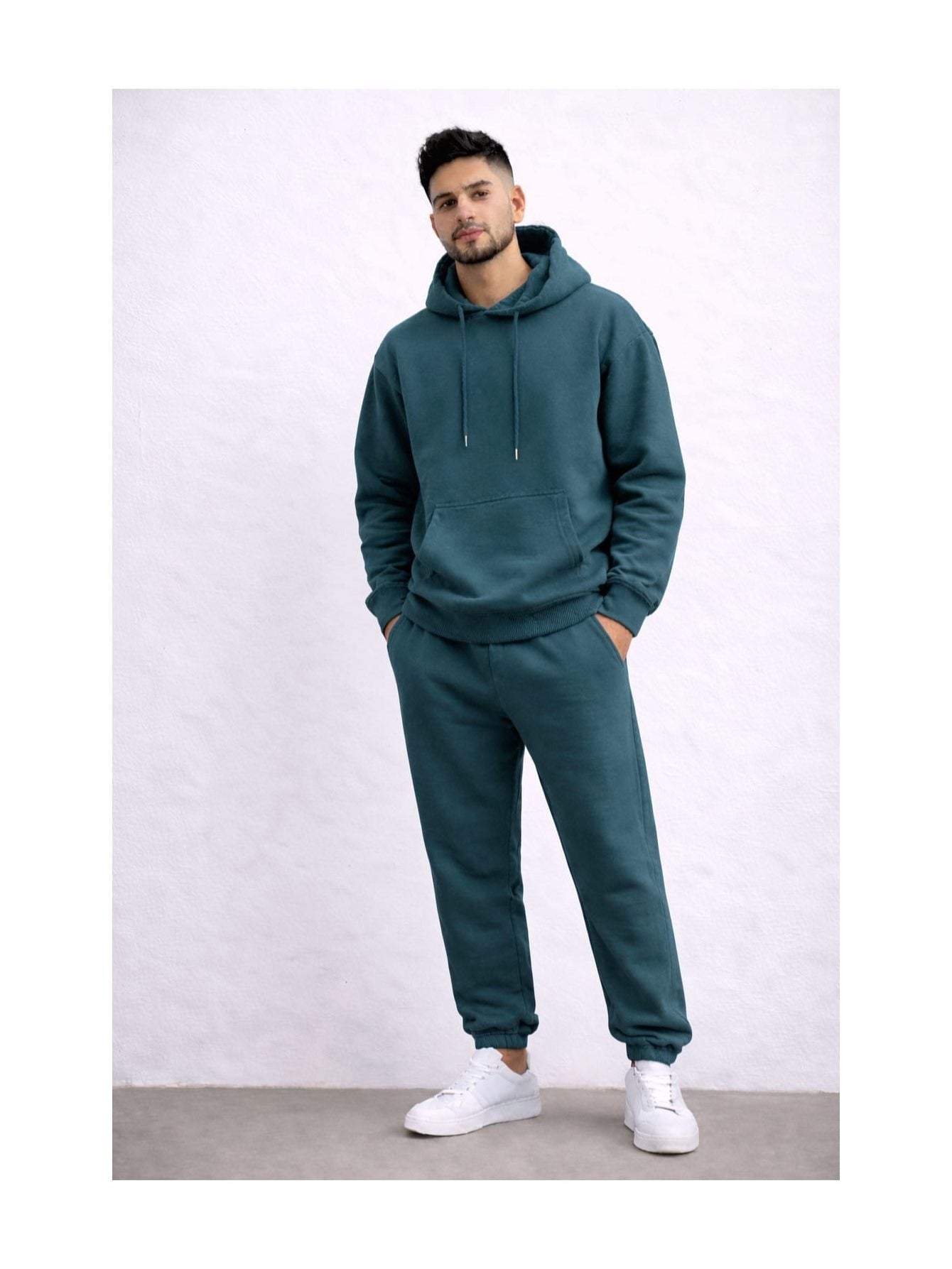 Men'S Outfit Two-Piece Set Featuring a Hooded Long-Sleeve Sweatshirt And Long Pants Solid Colour Knit Fabric Tracksuit, Regular Fit, Perfect Gift for Men, Daily & Outdoor Wear Large Pockets Matching For All Seasons S-XL