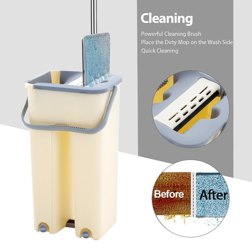 360° Flat Squeeze Microfiber Mop and Bucket Set Floor Mop and Bucket System Set Mop Home Floor Tiles Cleaning Wet Dry Cleaning Buckets for Floor Cleaning