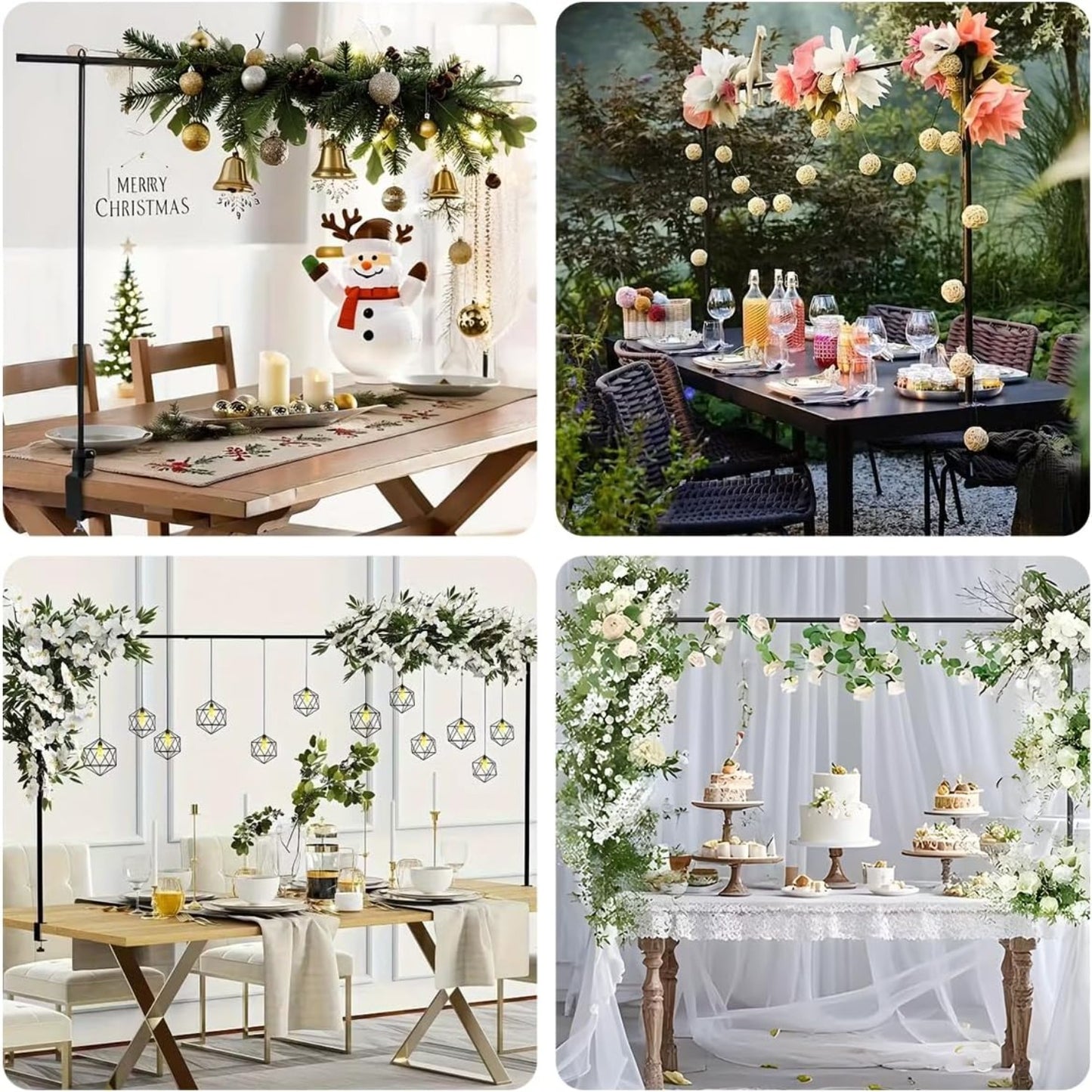 BREEZENEST Adjustable Metal Table Arch Stand for Party, Wedding & Christmas Decoration - Sturdy Black Iron Backdrop Frame for Balloons, Garland, Flowers & Event Display, Detachable Design, 240×120cm