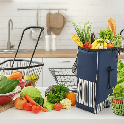 Shopping Trolley Replacement Bag Blue – Foldable Lightweight Bag with Sturdy Handles & Side Pockets for Grocery Shopping, Supermarket, Travel & Errands, 33x20x57cm (Bag Only)