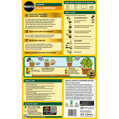 2x Miracle-Gro All Purpose Compost 40L Large Volume Multi-Use Plant Growing Medium for Flowers, Vegetables, Shrubs, Houseplants, Pots & Garden Beds