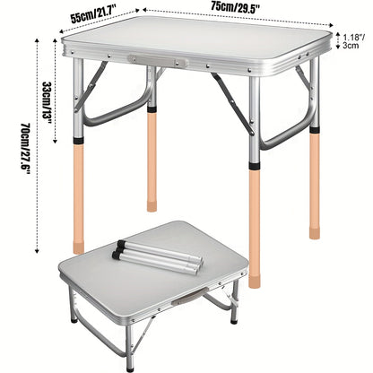 Folding Picnic Table Aluminum Camping Table Lightweight 3 Gear Adjustable Height Portable Folding Table with Carry Handle Adjustable Garden Outdoor Picnic Table Kitchen Work Top Table, White, 120x60x70/62/55cm