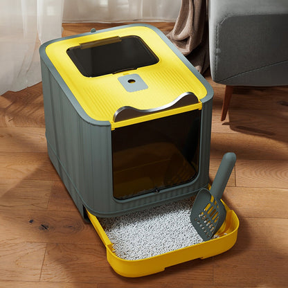 Enclosed Cat Litter Box with UV Sterilisation & Deodoriser | Large Hooded Cat Toilet with Drawer Tray & Scoop | Anti-Splash Odour Control Litter Tray | 44.5x36.5x34.5cm | Grey