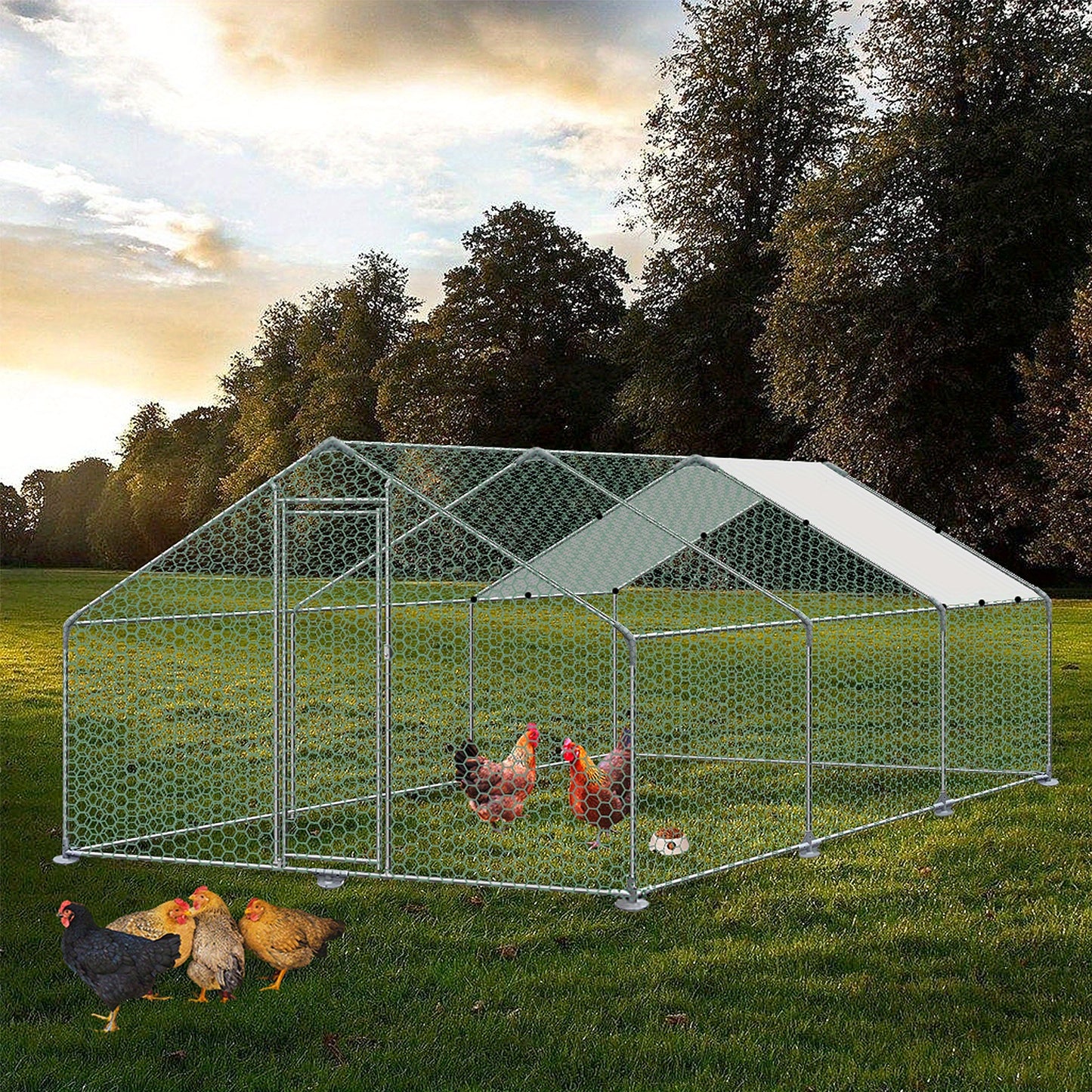 Chicken coop animal enclosure free-range enclosure animal run with PE shade roof, galvanized steel frame, external fence Used for chickens, poultry houses, small animals