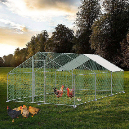Chicken coop animal enclosure free-range enclosure animal run with PE shade roof, galvanized steel frame, external fence Used for chickens, poultry houses, small animals