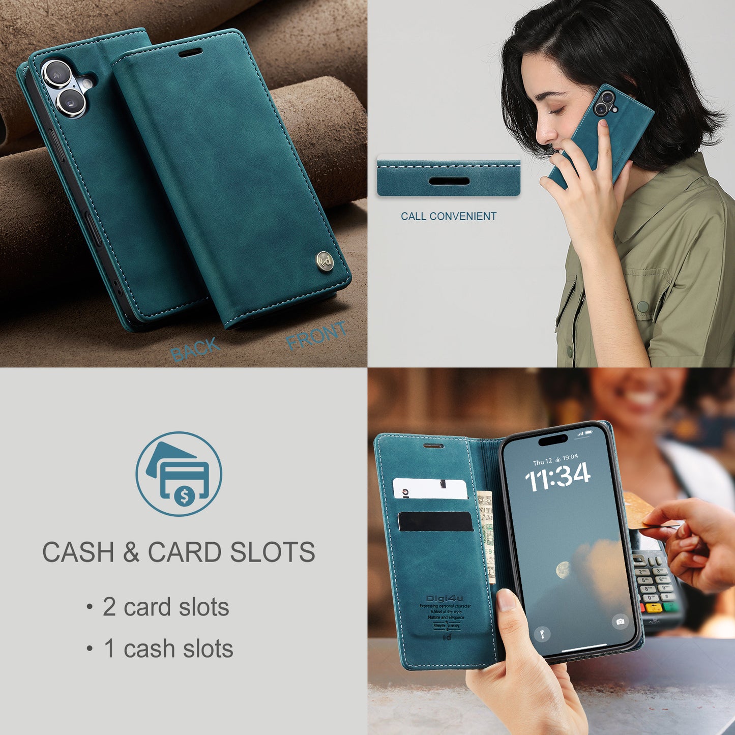 Upgraded Faux Leather Flip Cover Wallet Case For iPhone 16 Plus 16 Pro Max with Card Holder, Magnetic Closure, and Stand Function Phone Case