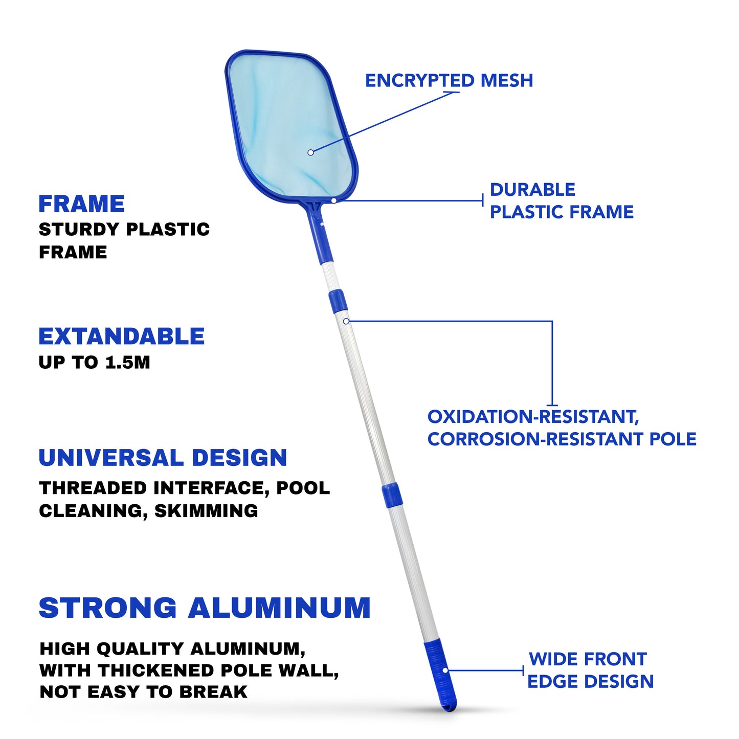 Swimming Pool Cleaning Net - Pool Skimmer Net with Extendable Telescopic Pole - Hot Tub Pond Skimmer Fine Mesh for Cleaning Pool Surface Fountain Spa Fish Tank