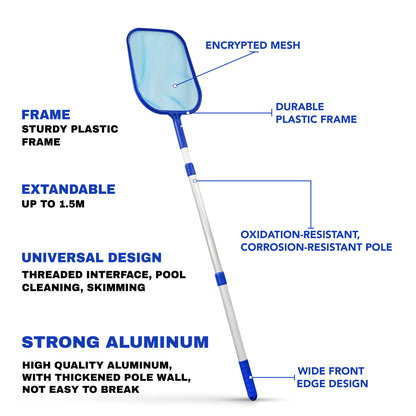 Swimming Pool Cleaning Net - Pool Skimmer Net with Extendable Telescopic Pole - Hot Tub Pond Skimmer Fine Mesh for Cleaning Pool Surface Fountain Spa Fish Tank