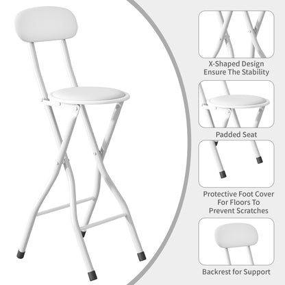 Set of 1 Folding Bar Stool, Breakfast Barstool Kitchen Restaurant Seating, Faux Leather Foldable Chair with Metal Frame, Padded High Chair