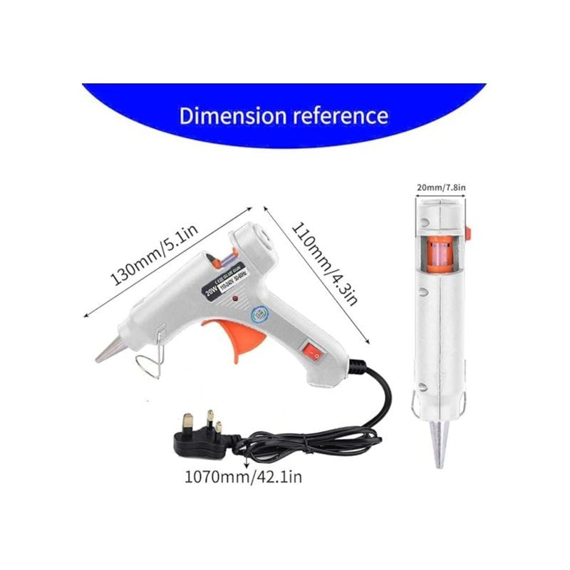 20W Trigger Hot Melt Glue Gun Electric Trigger Adhesive Hobby Craft Tool UK Plug Hot Glue Gun UK Plug Mini Heats Up Glue Gun for Crafts, Hobby, Home Repairs, Fabric, Wood, Glass, Card, ON-Off Switch for DIY Arts