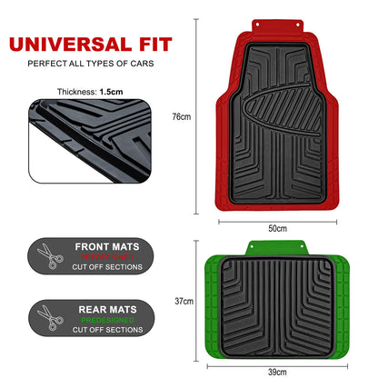 Heavy Duty Rubber Car Mats 4 Piece Set | Universal Non Slip Floor Mats | Cut to Fit All Weather Mats for Cars, Vans, SUVs & Trucks