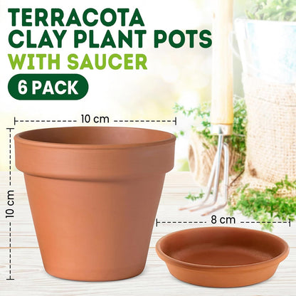Clay Pots for Plants with Saucer - Terracotta Plant Pots with Drainage Hole, Pots for Plants for Indoor/Outdoor Use