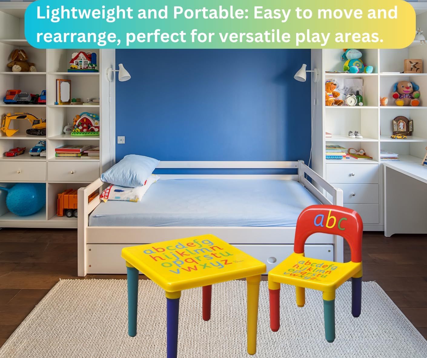 Trendi ABC Alphabet Plastic Table & Chair Set - Vibrant, Durable Kids Furniture for Learning & Play | Toddlers | Multi-Color Plastic Furniture for Kids UK (Red & Blue)