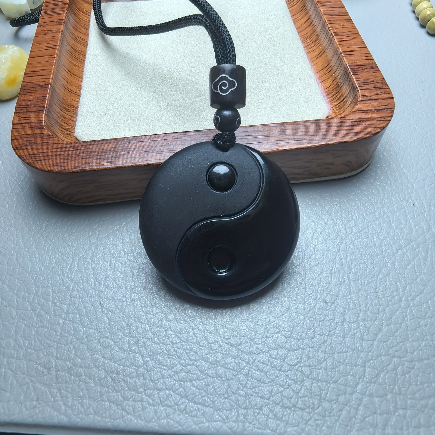 One Piece of Obsidian Yin Yang Tai Chi Pendant Necklace Designed for Men