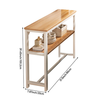 Space Efficient Side Table Single Double Tier Wall Mounted MDF Shelf with Metal Frame Multi Functional Narrow Table with Storage Hallway Bedroom Table 80x20cm Wood Black White Frame