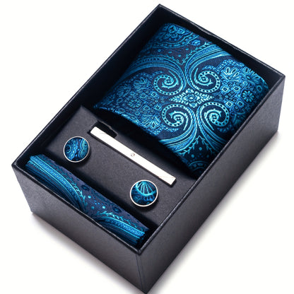 Men Men Black Paisley Tie Wedding Gift Box Tie Pocket Squares Set Necktie Box Suit Additions Fit Wedding