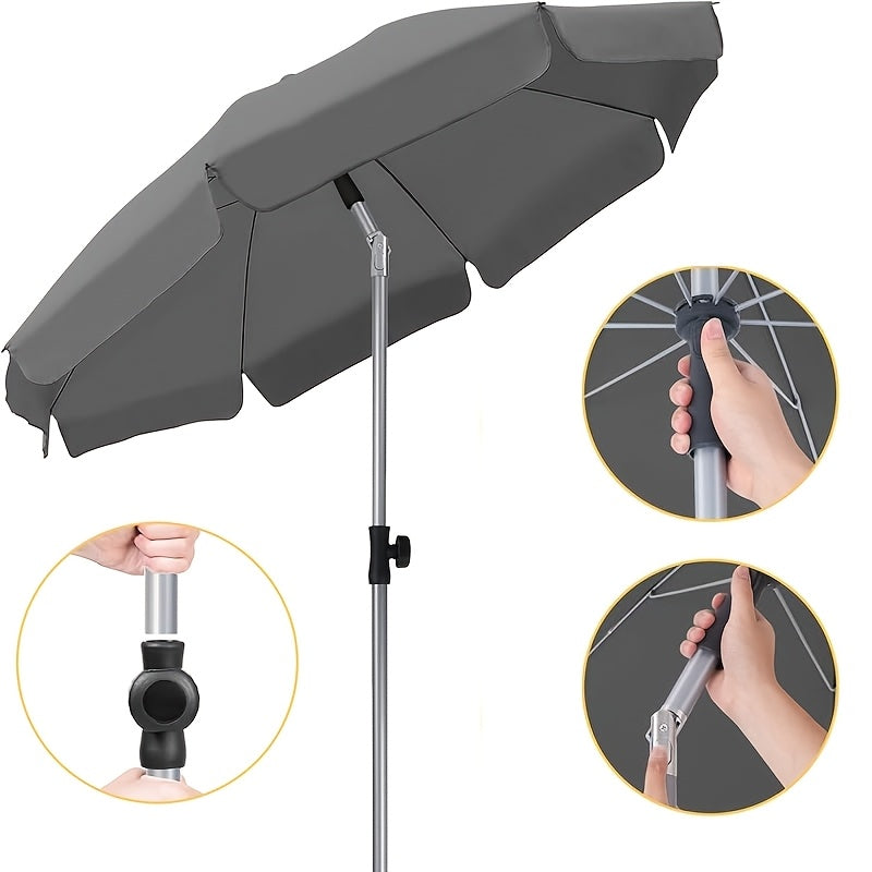 2 X 2m Parasol, Market Umbrella, Round Garden Umbrella, 8 Steel Braces, Base Not Included, Patio Umbrella for Garden, Balcony And Patio, Grey/ Beige/ Blue/ Orange