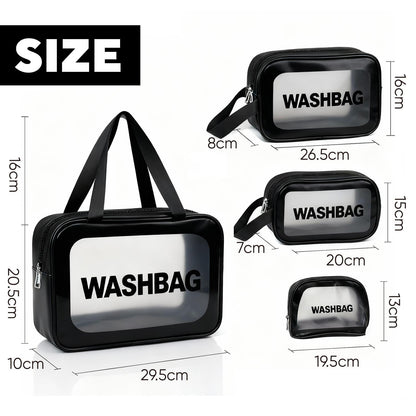 LIVHOME 4pcs Clear Toiletry Bags, Waterproof PVC Travel Makeup Bags, Transparent Wash Bags for Women and Girls, Multi-Sized Closet Organizer for Toiletries, Cosmetics, and Wardrobe Storage