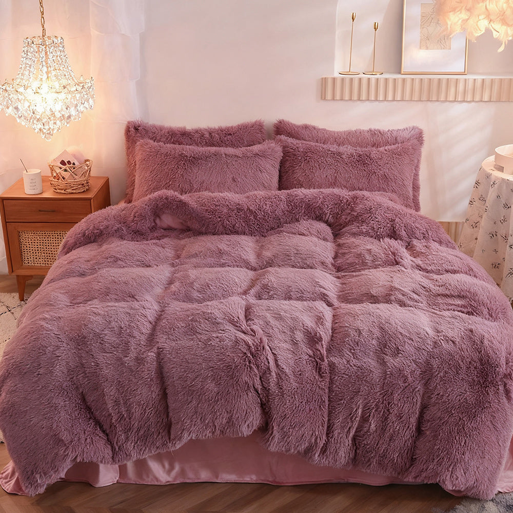 Water Mink Plush Super Soft and Thicken Autumn and Winter Bedding Set, Plush Comfortable Warm Duvet Cover Pillowcases Three-piece Set, Available in Various Colors, Down Duvet Cover, Zipper Closure Design, Single/Double/King/Super King