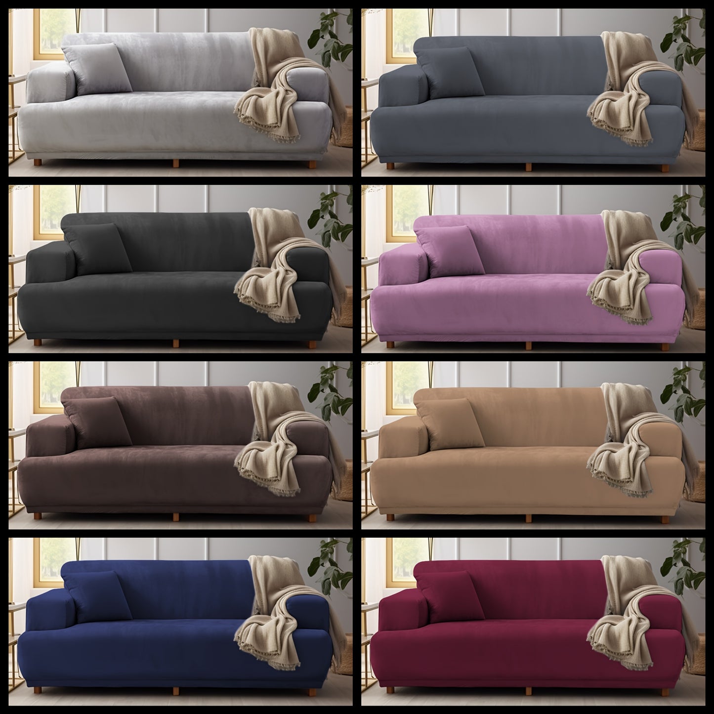 Sofa Cover Velvet Plush Thick High Stretch Elastic Fabric L Shape Sofa Slipcover Couch Cover 1 2 3 4 Seater Polyester Spandex Furniture Protector Cover Include Pillowcase for Living Room
