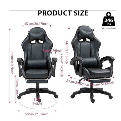 Gaming Chair with Footrest & Lumbar Support – Ergonomic Reclining Office Chair with Optional Massage, 120kg Capacity, High Back Swivel