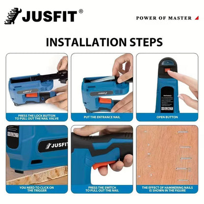 Electric Nail Gun - 2IN 1 Electric Wireless Nail Gun and Staple Gun with 1000pcs 18GA Brad Nails and 1000pcs Type 53 Staple, 100/PCS Max Capacity, USB Charging, Lightweight Staple Gun for Carpentry, Home Renovation. Easy-to-Use for DIY, Upholstery & Woodw