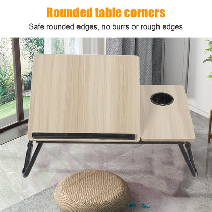 Portable Folding Laptop Desk with Cup Holder - 5-level Adjustable Tilt, Sturdy Bedside Table Design Saves Space, Lightweight And Suitable for Home Offices, Dormitories, Travel,