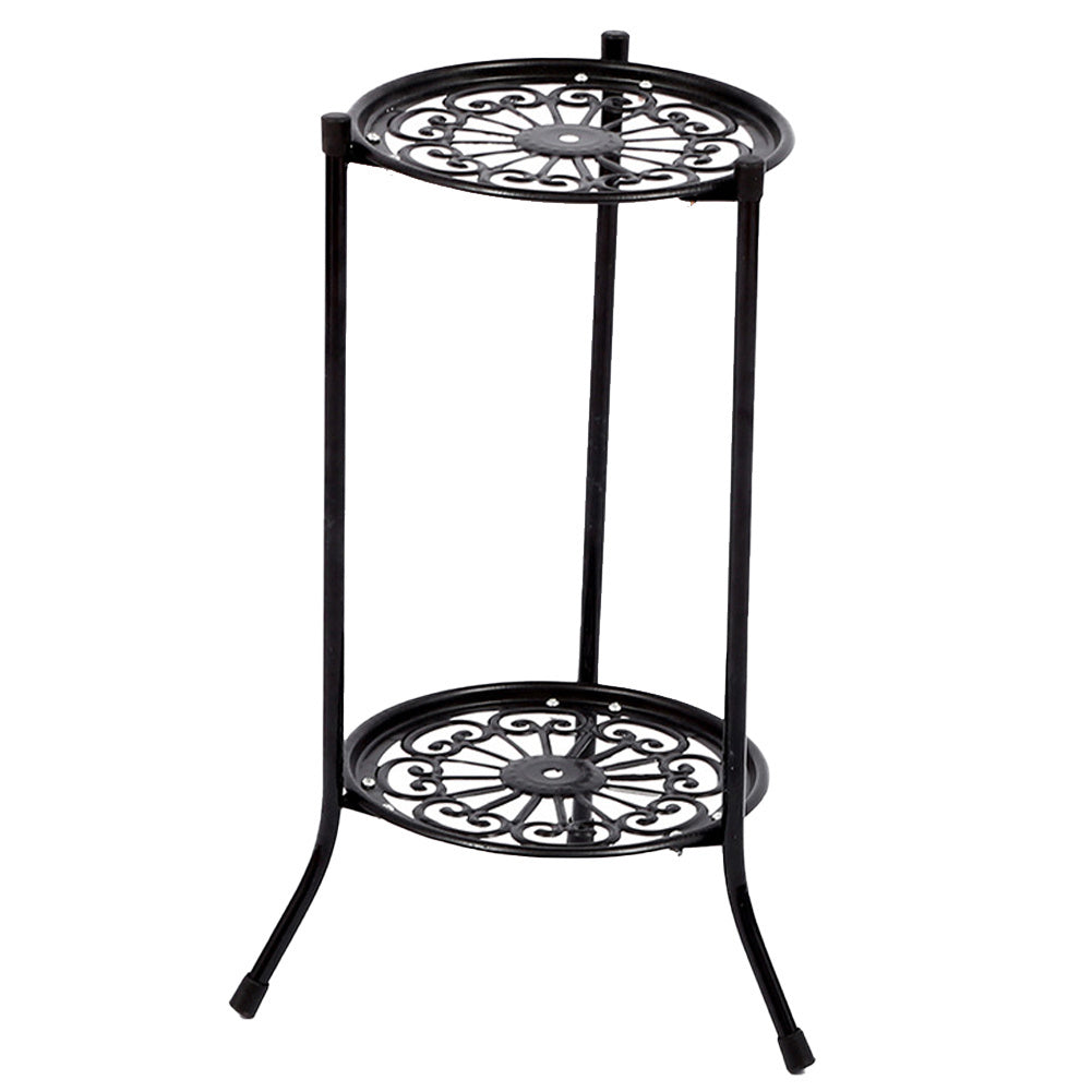 1PC Black Balcony Flowerpot Rack, 2-story Metal Plant Display Rack, Circular Display Base for Office and Living Room, Size 23*23*56cm