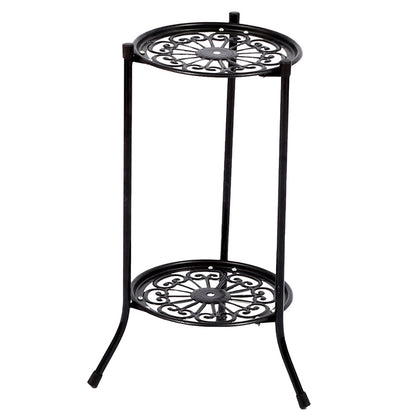 1PC Black Balcony Flowerpot Rack, 2-story Metal Plant Display Rack, Circular Display Base for Office and Living Room, Size 23*23*56cm