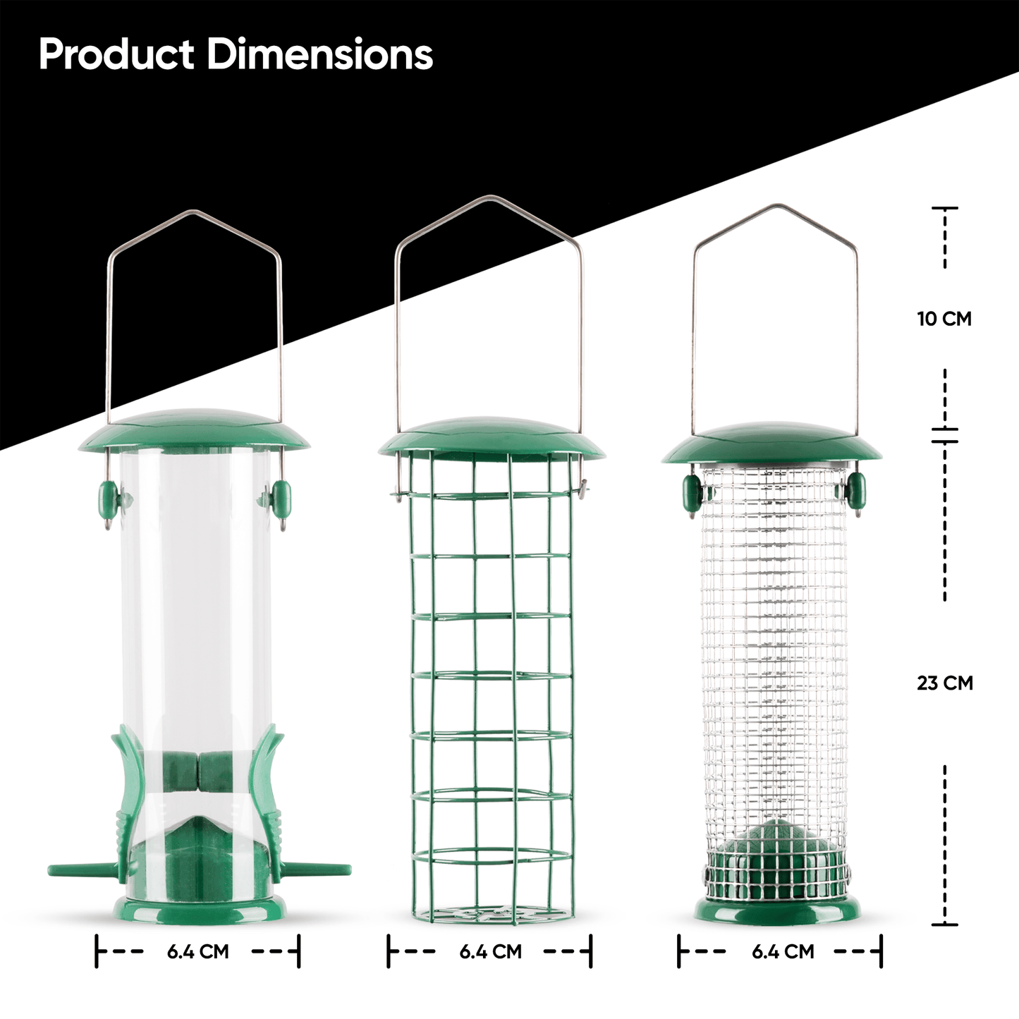 3pc Hanging Bird Feeder, Seed, Nut & Fat Ball Feeders Weatherproof Mesh, Metal & Plastic Set, Birds Feed Station Easy to Refill & Clean for Backyard Birding, Set of 3 Green