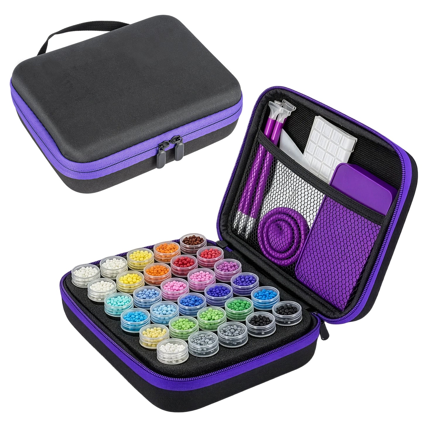 Diamond Painting Storage Box with 60 or 120 Screw-Top Bottles | 282-Piece Accessory Kit with Pens, Trays, Wax & Labels | Portable Diamond Art Organiser Case for Beads & Drills
