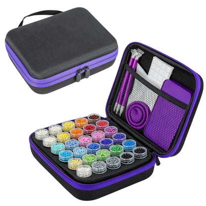 Diamond Painting Storage Box with 60 or 120 Screw-Top Bottles | 282-Piece Accessory Kit with Pens, Trays, Wax & Labels | Portable Diamond Art Organiser Case for Beads & Drills