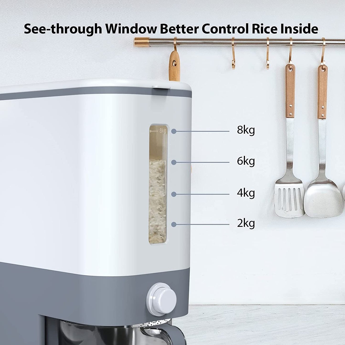 Rice Dispenser Container 10KG - Cereal Containers Storage with Measuring Cup, Sealed Moisture Proof Rice Bucket - Dry Food Grain Flour Soybean for Kitchen Pantry Household, BPA-Free