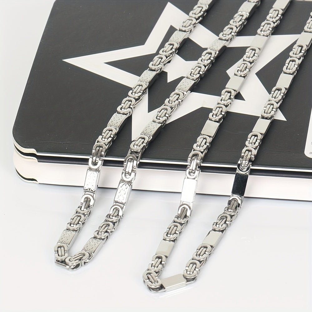 6mm Men's Minimalist 304 Stainless Steel Flat Link Necklace + Bracelet Set 8