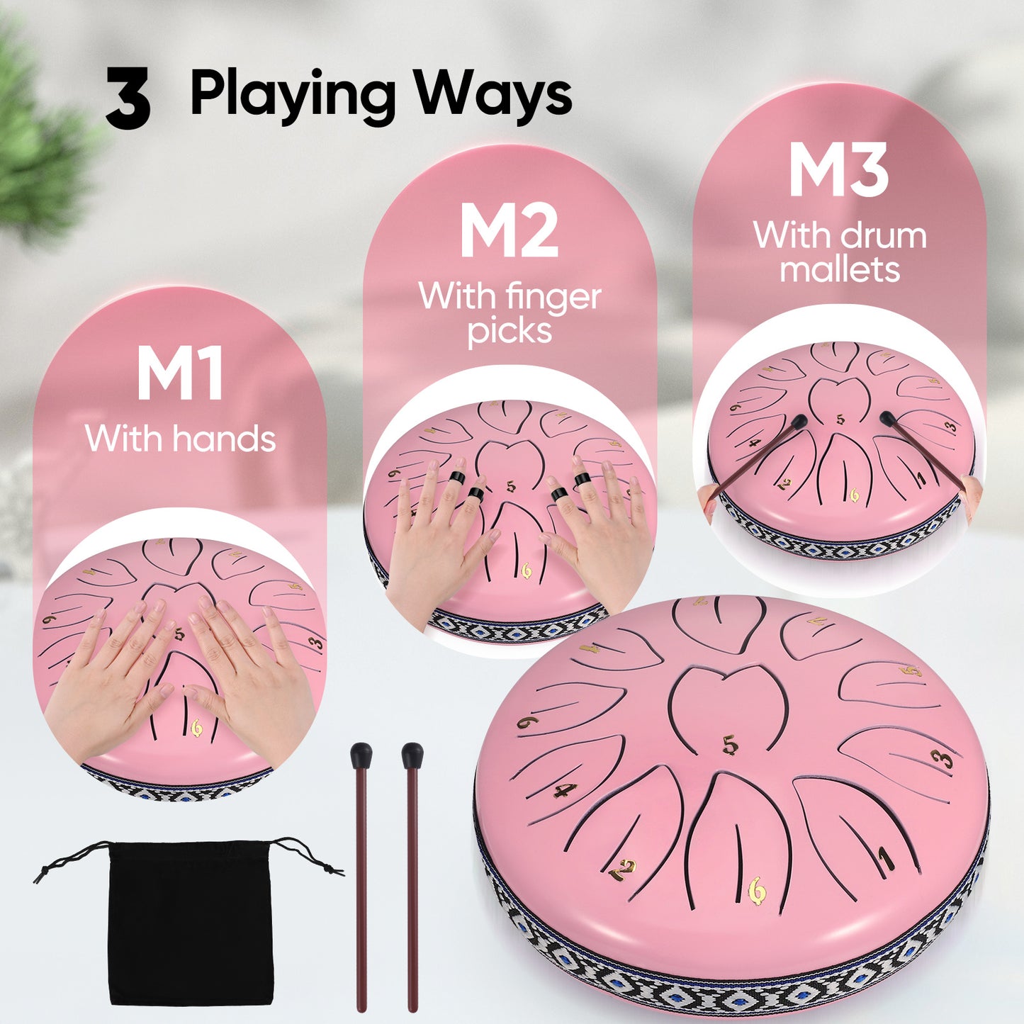Steel Tongue Drum 11 Note 6 Inches D-Key Rain Drums for Garden,Handpan Drums with Music Book, Mallets and Carry Bag,Percussion Instrument Gift for Meditation Musical Education Mind Healing