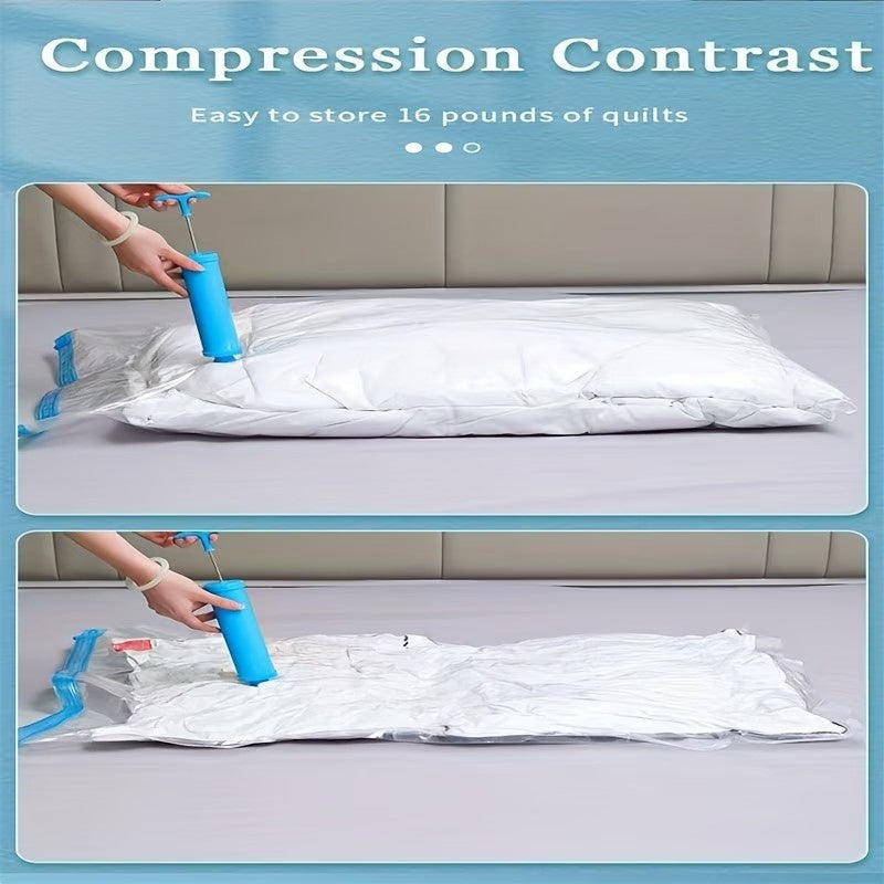 7pcs Extra Large Vacuum Storage Bag Set (40x60cm with 1 Manual Pump) - Space Saving, Sealed Compression, Dustproof and Moistureproof, Suitable for Clothes and Bedding, Ideal for Dorms, Wardrobes, and Moving, Includes 6 Free Drying Bags