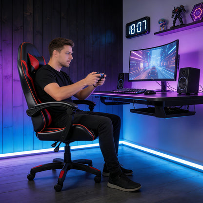 【Gaming Chair】 Ergonomic design Office Chair, height adjustable office chair, Lumbar Support+ headrest, 90° - 135° reclining gaming chair, white, red, gray
