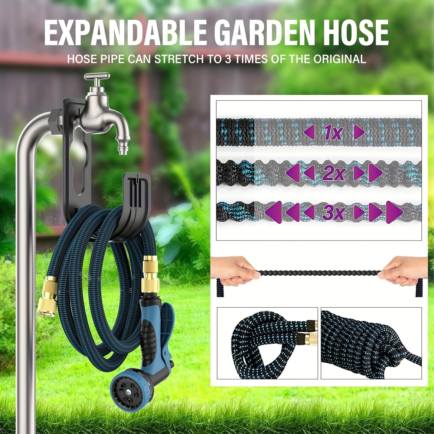 Expandable Garden Hose - Water Hose with 10 Function Spray Nozzles, Lightweight And Kink-Free Expandable Water Hose, for Washing And Watering (7.5/15/22.5/30/45M)